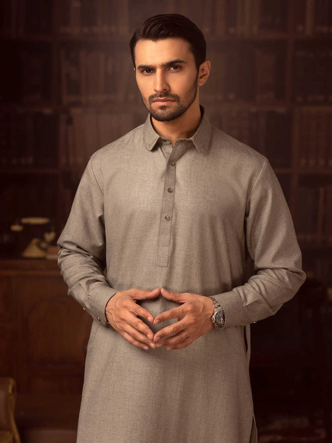Light Grey Blended Kameez Shalwar - ALWA-KS-424 - Image 4