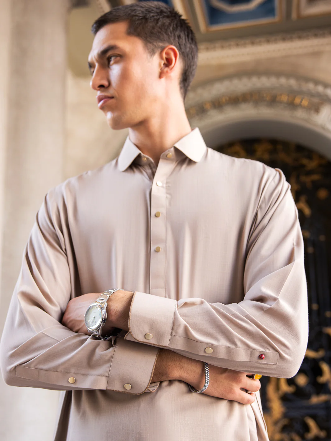 Khaki Blended Kameez Shalwar - ALWA-KS-427 - Image 3