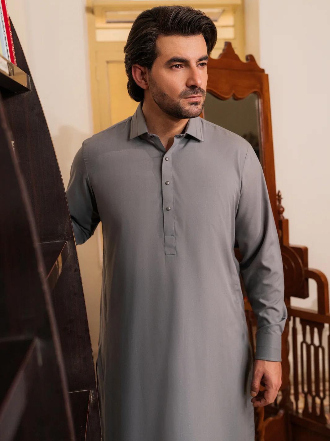 Grey Blended Kameez Shalwar - ALWA-KS-531 - Image 3