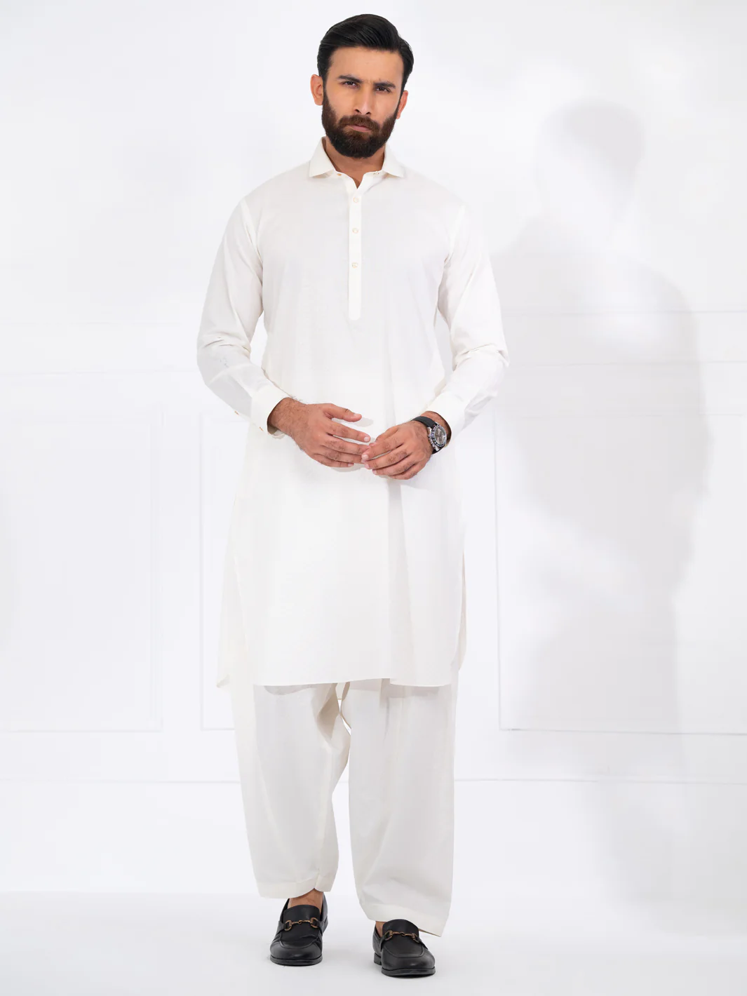 White Blended Kameez Shalwar - ALWA-KS-565