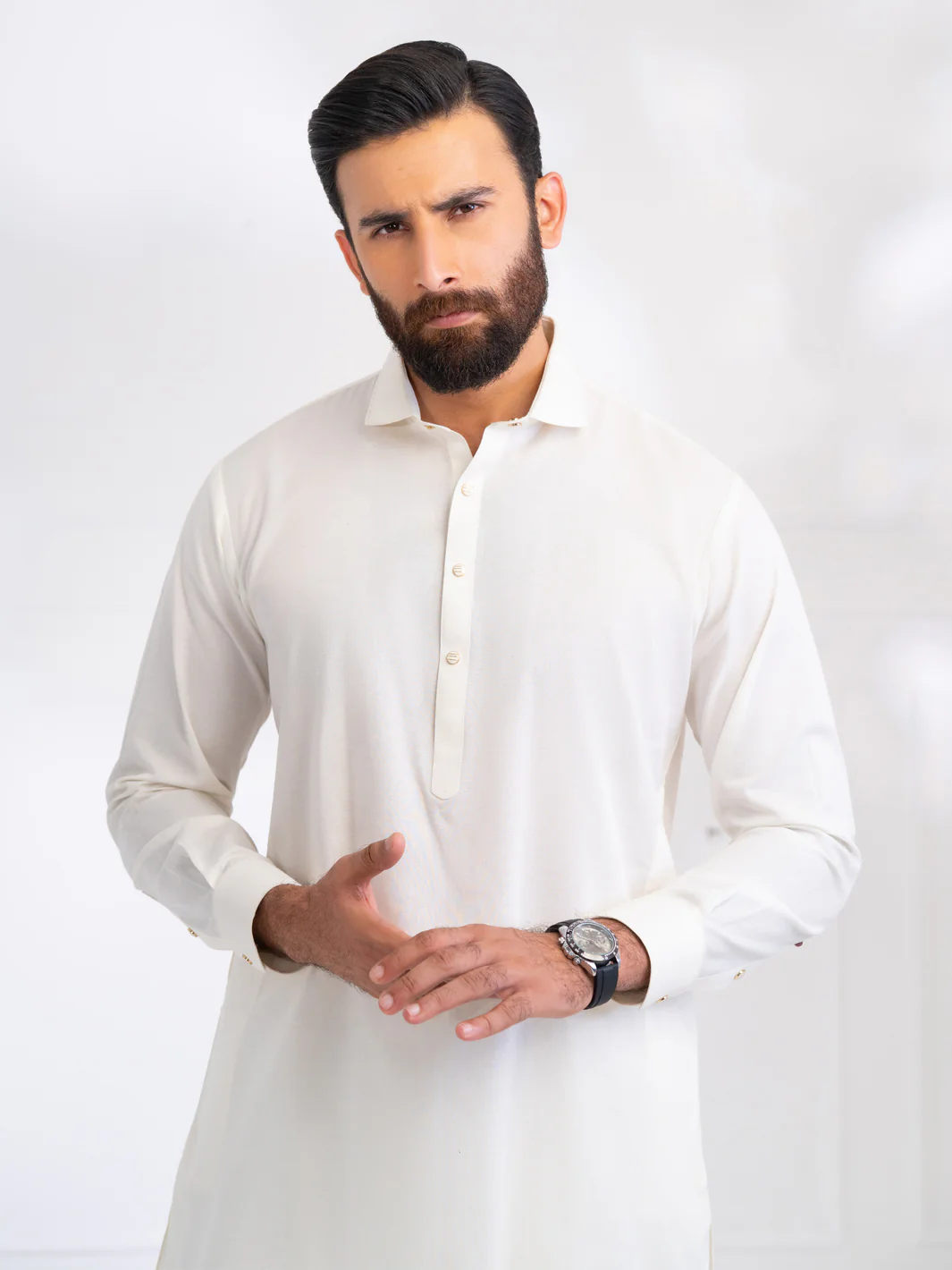 White Blended Kameez Shalwar - ALWA-KS-565 - Image 4