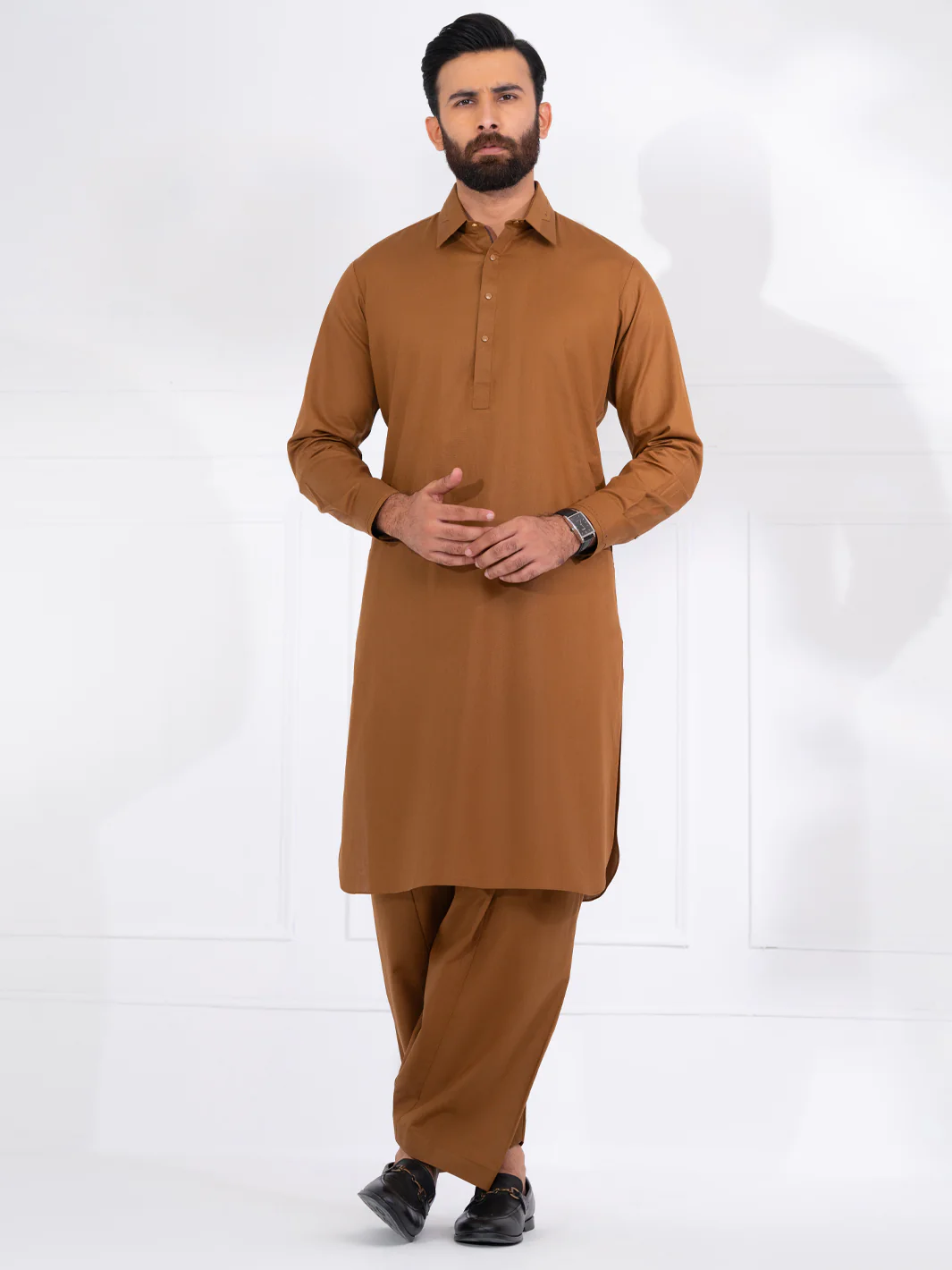 Brown Blended Kameez Shalwar - ALWA-KS-569