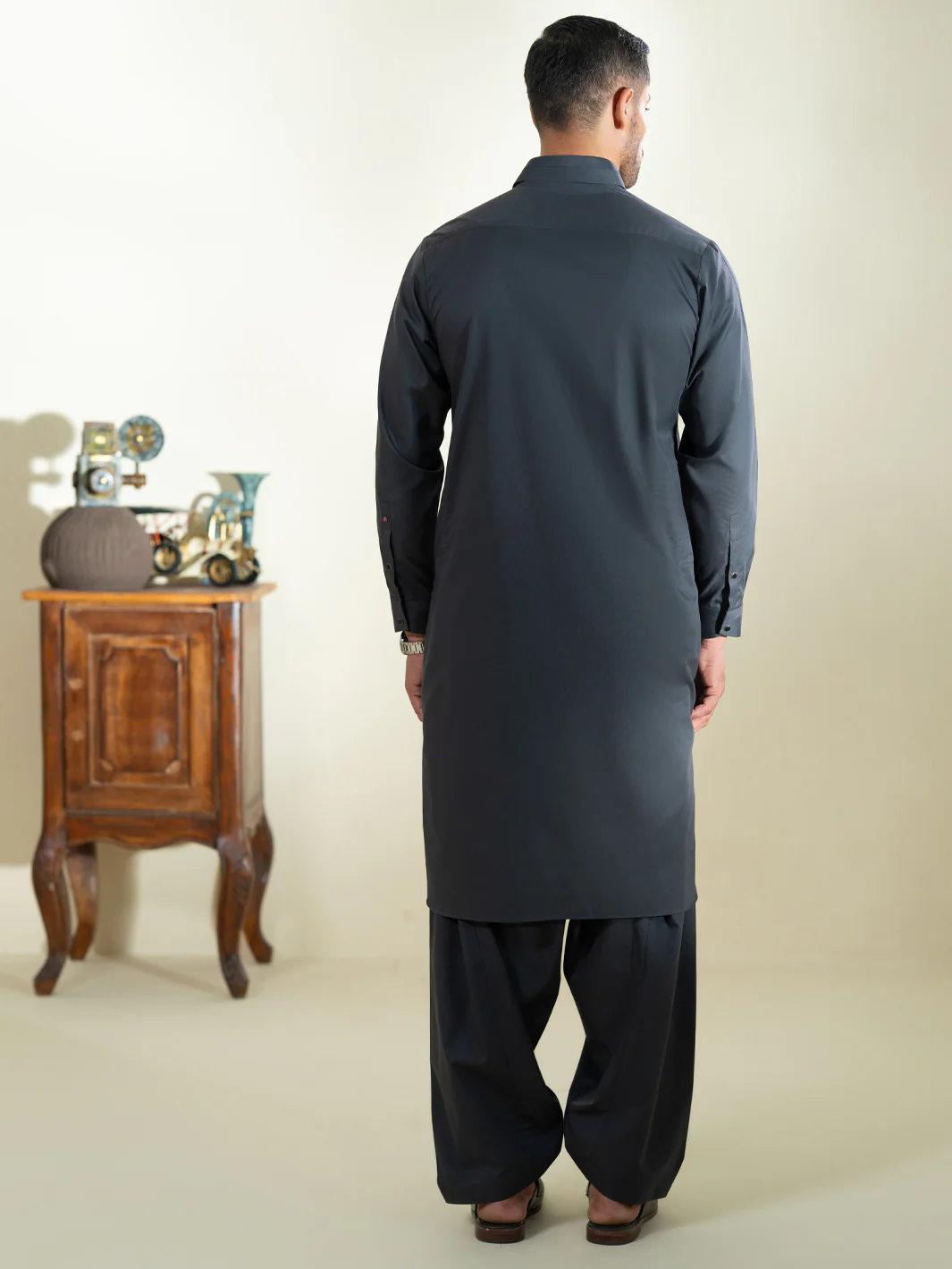 Charcoal Grey Kameez Shalwar - ALWA-KS-593 - Image 3