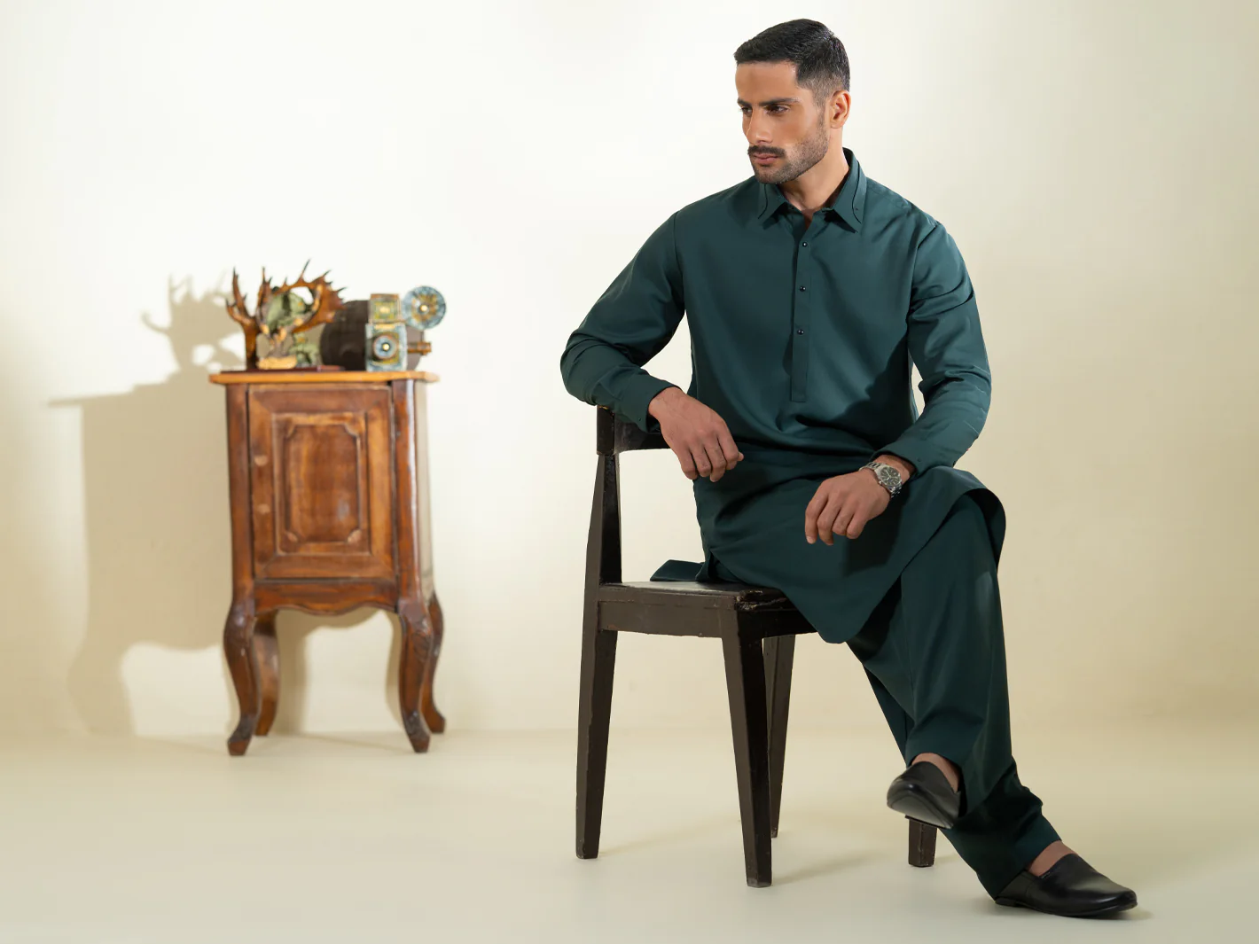 Dark Green Kameez Shalwar - ALWA-KS-602 - Image 4