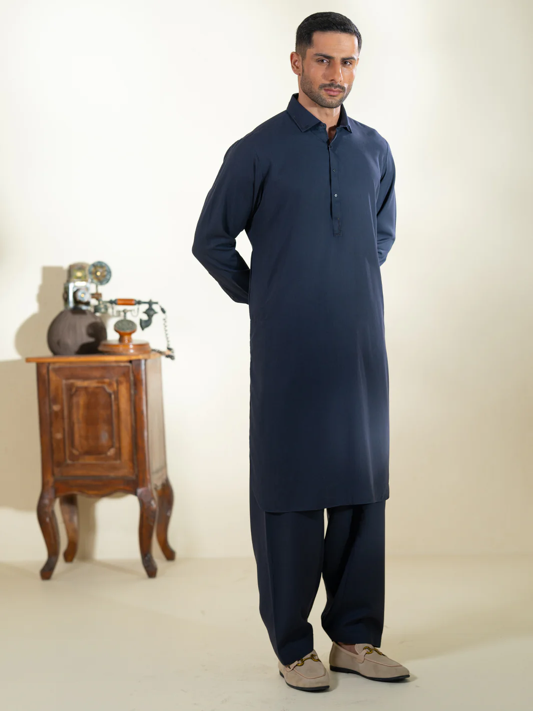 Navy Blue Kameez Shalwar - ALWA-KS-603 - Image 5