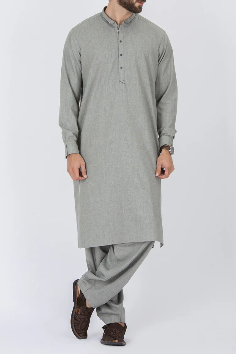 Ash Grey Blended Kameez Shalwar - AL-KS-2328 - Image 3