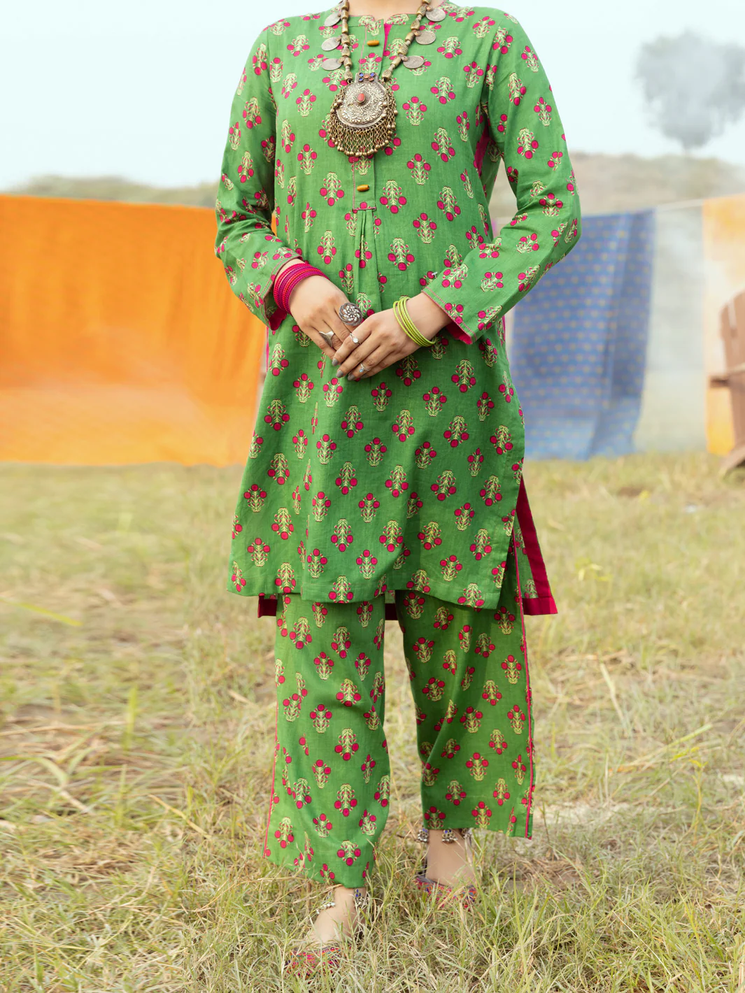 Green Cambric Unstitched 2 Piece - AWP-2PS-527