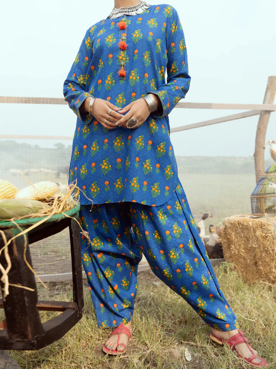 Navy Blue Cambric 2 Piece Stitched - AWP-2PS-LKS-526