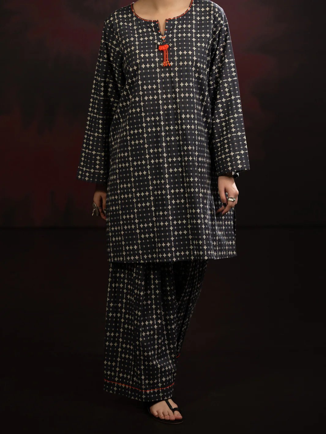 Black Cambric 2Pc Stitched - AWP-2PS-SLKS-810