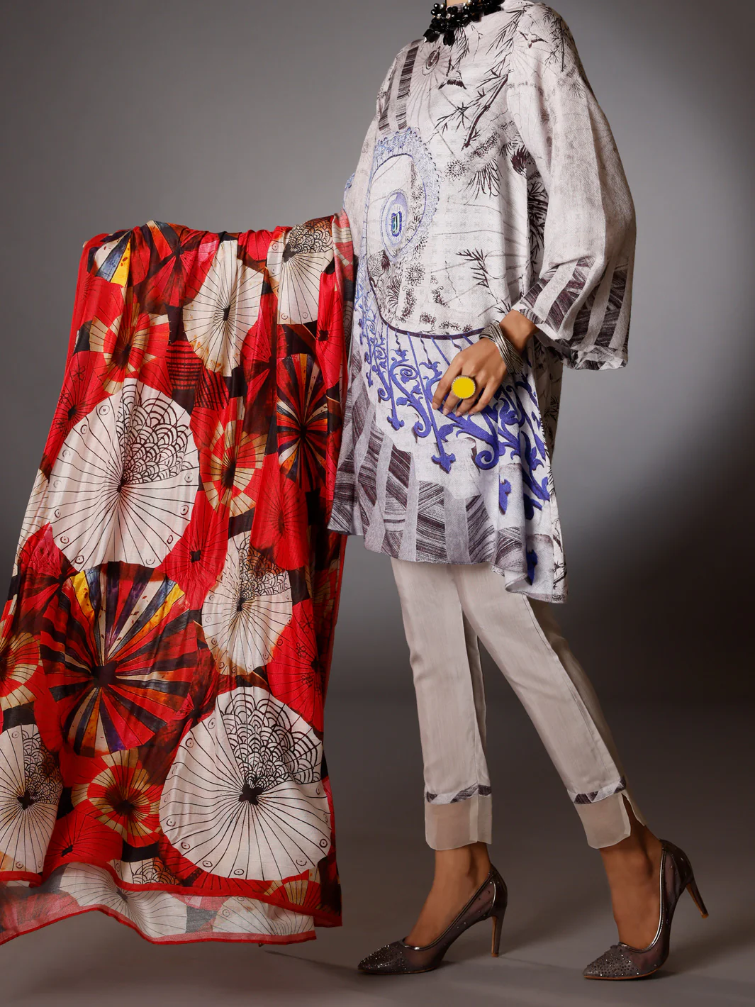 Grey Silk Jacquard 3 Piece Stitched - AWP-3PS-259 - Image 3
