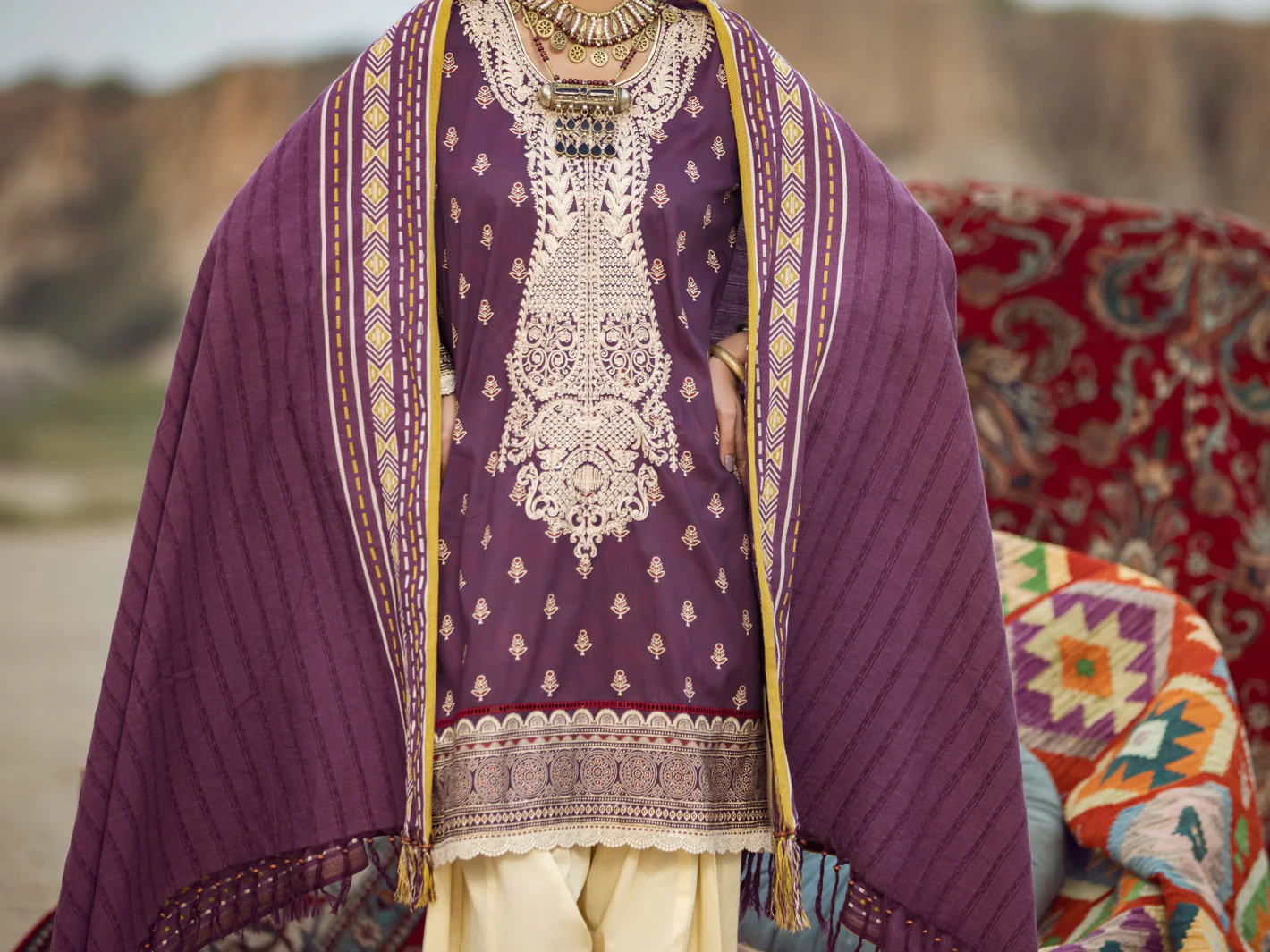 Purple Cambric 3 Piece Stitched - AWP-3PS-330 - Image 2