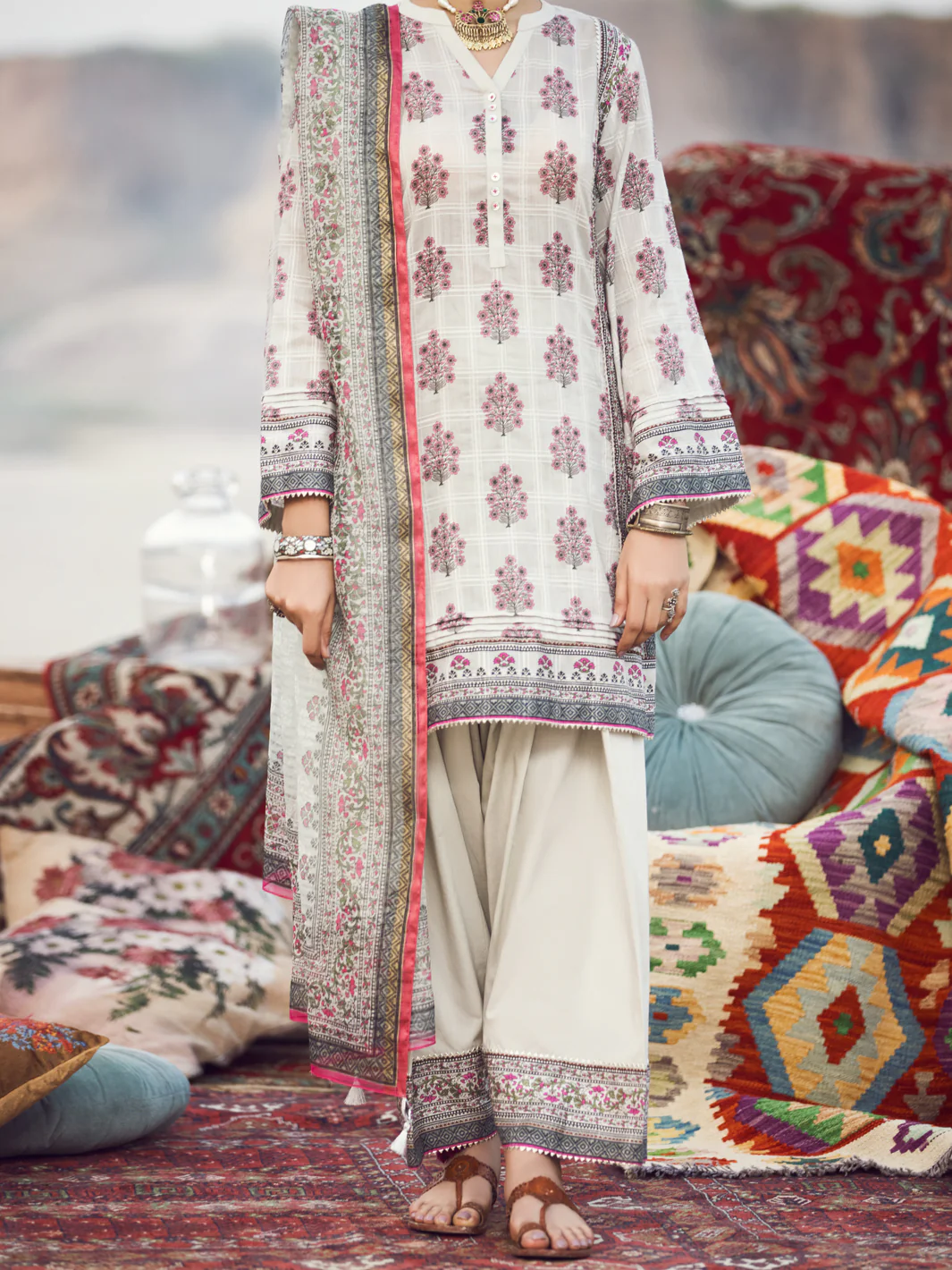 Light Grey Jacquard 3 Piece Stitched - AWP-3PS-336