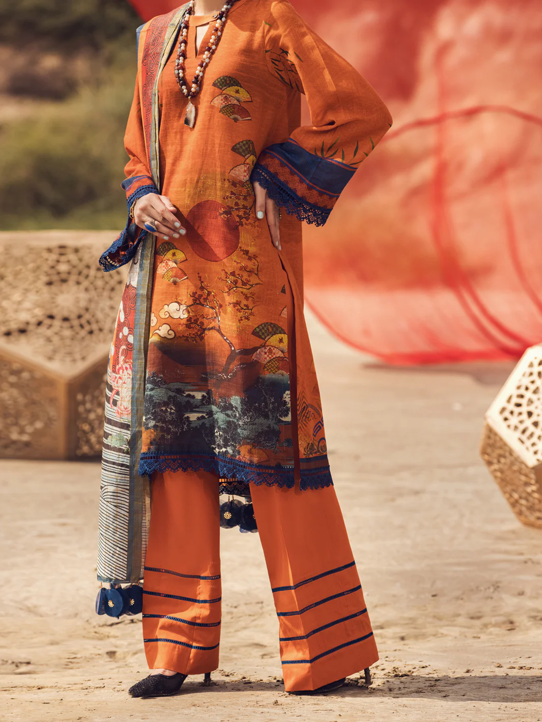 Orange Khaddar 3 Piece Unstitched - AWP-3PS-343 - Image 6