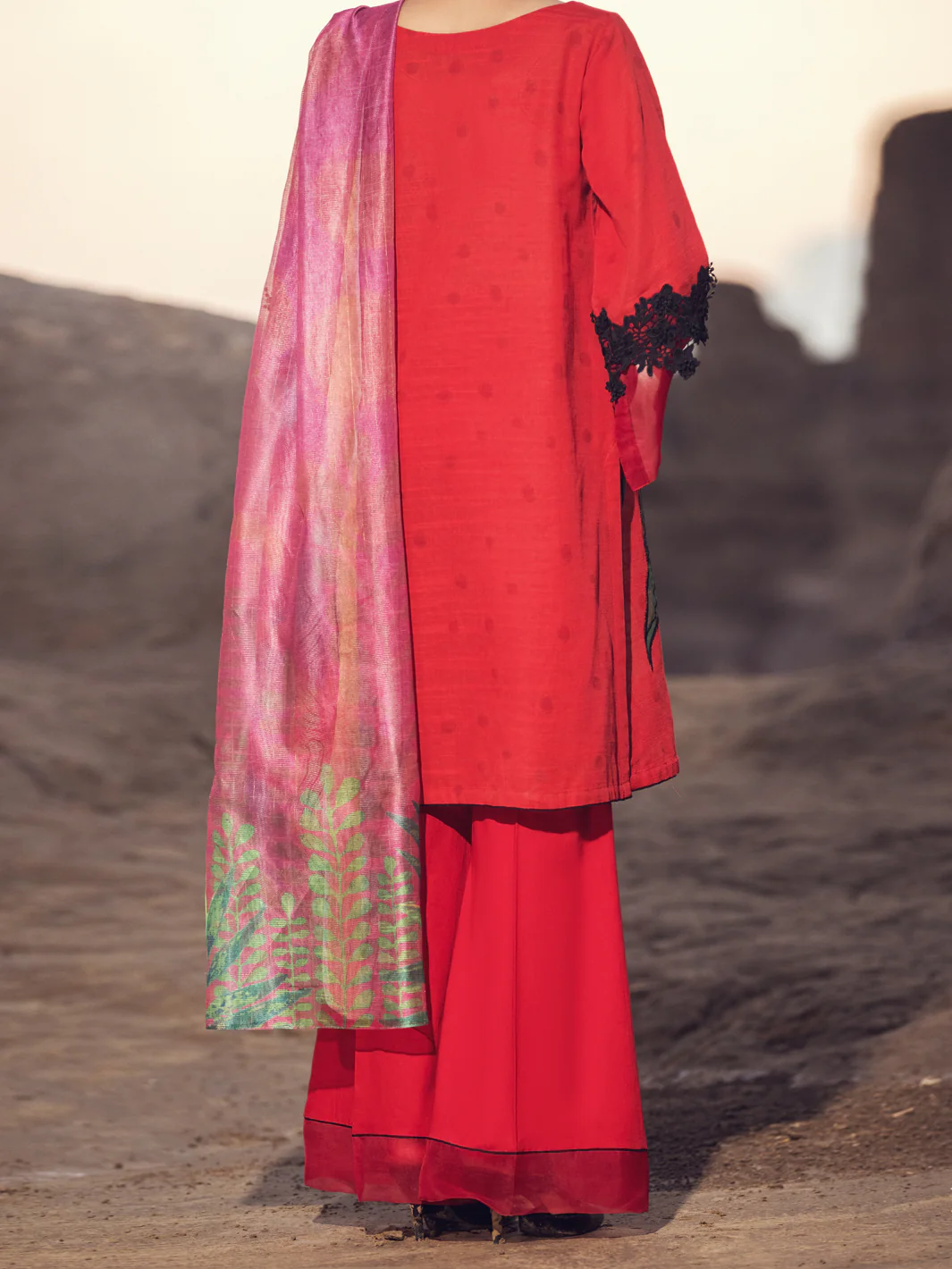 Red Khaddar 3 Piece Stitched - AWP-3PS-348 - Image 2