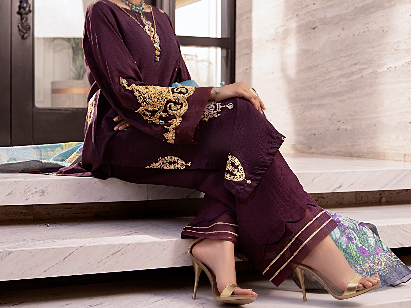Purple Raw Silk 3 Piece Stitched - AWP-3PS-360 - Image 4