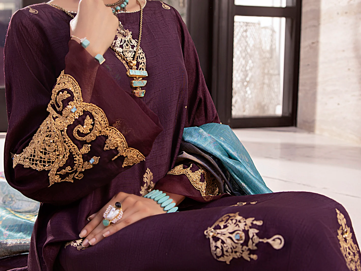 Purple Raw Silk 3 Piece Stitched - AWP-3PS-360 - Image 5