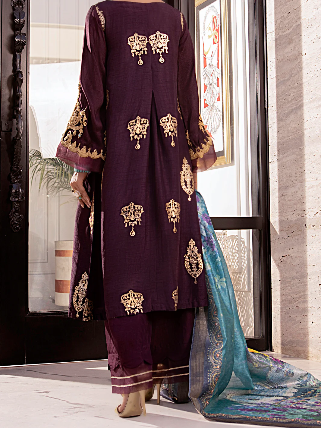 Purple Raw Silk 3 Piece Stitched - AWP-3PS-360 - Image 6