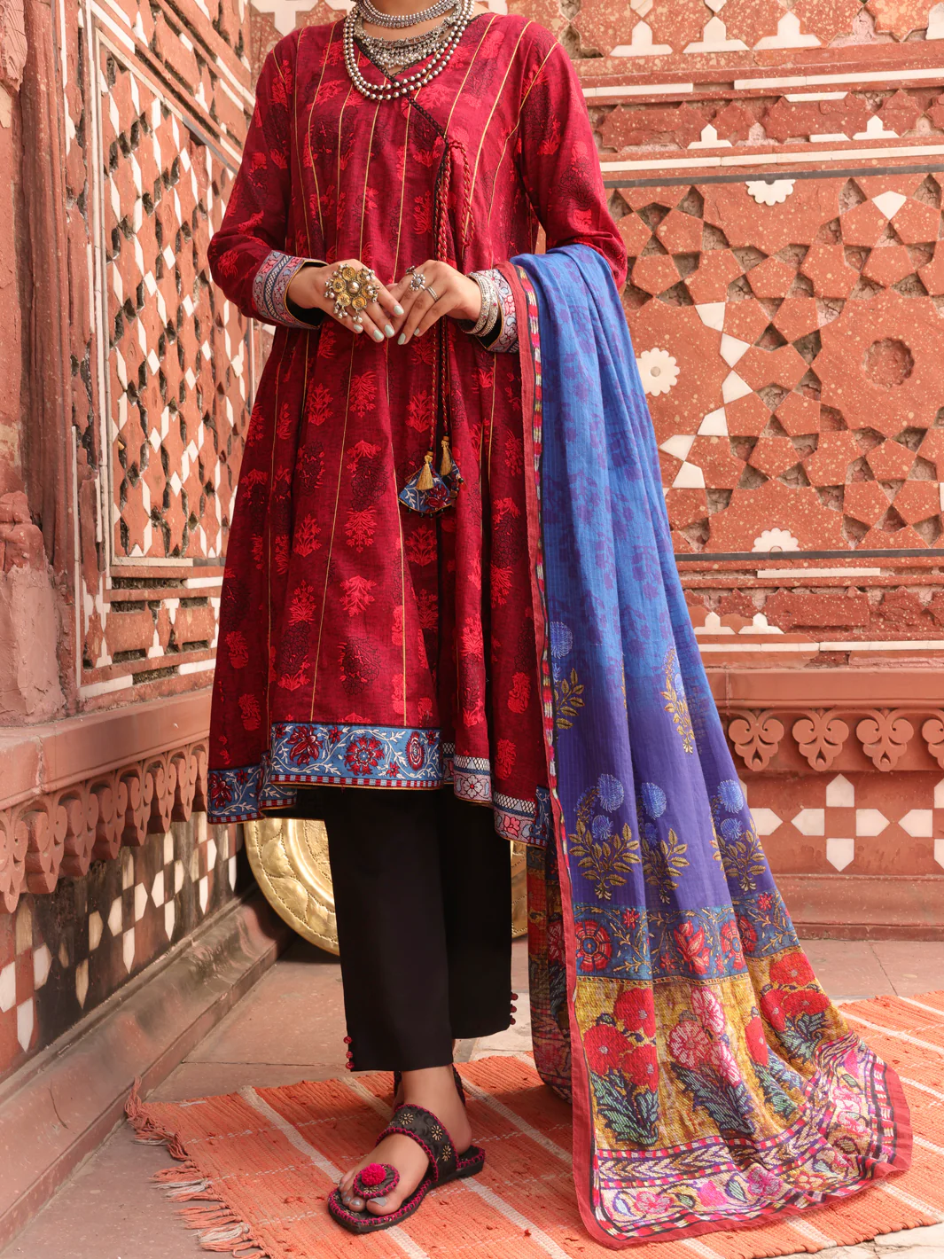Red Cambric Unstitched 3 Piece - AWP-3PS-401