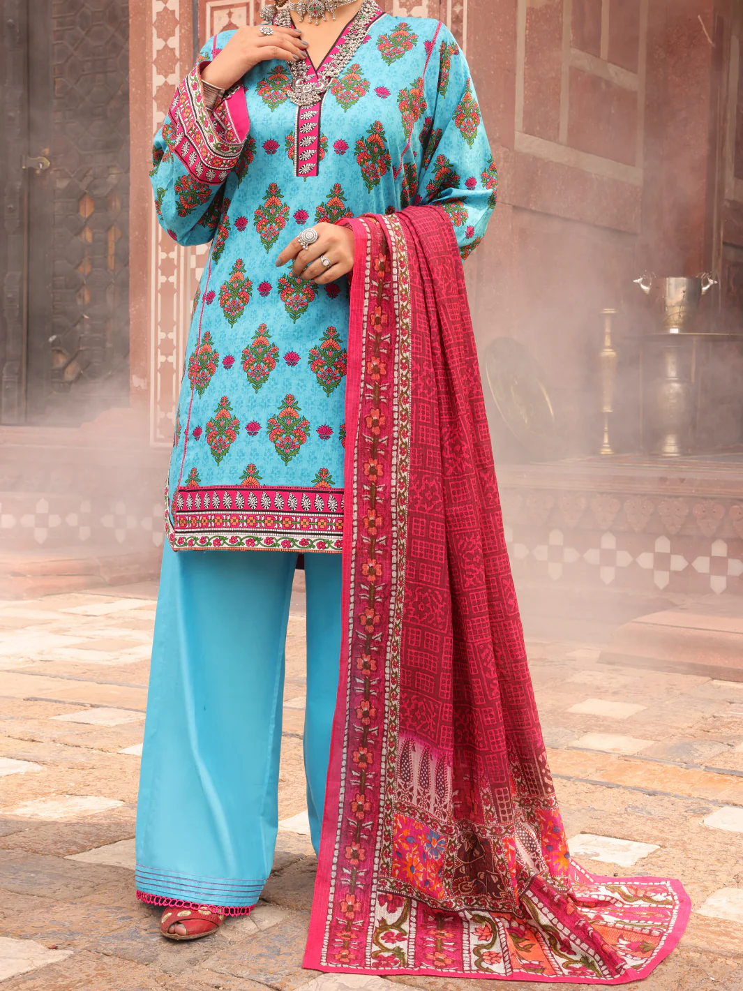 Aqua Cambric 3 Piece Stitched - AWP-3PS-402