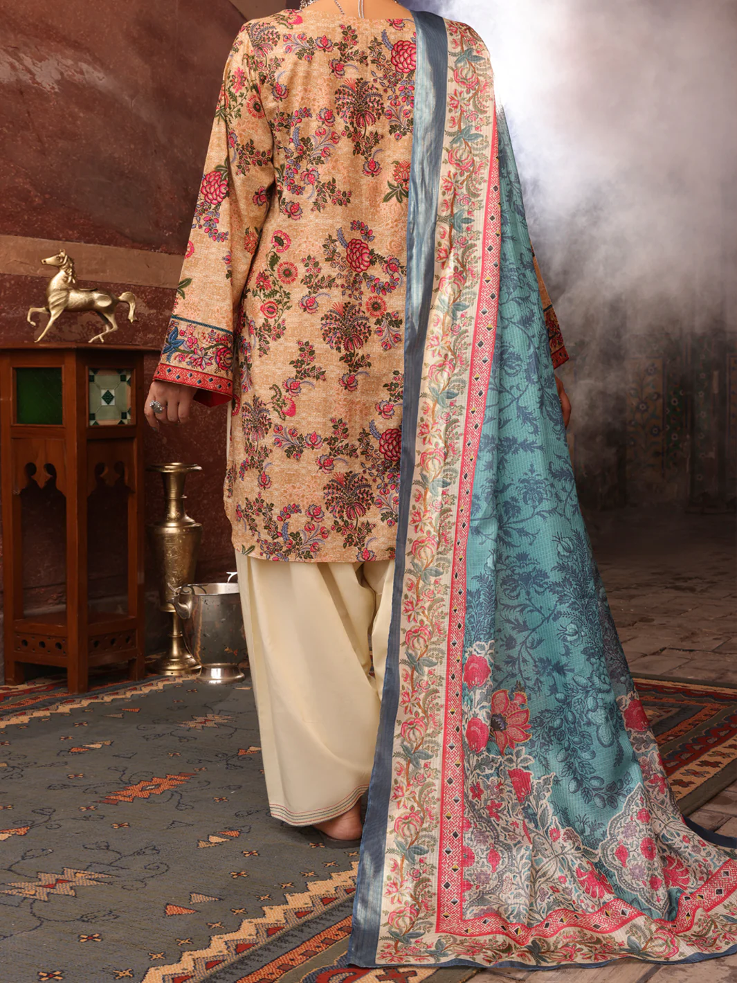 Beige Cambric Unstitched 3 Piece - AWP-3PS-403 - Image 2