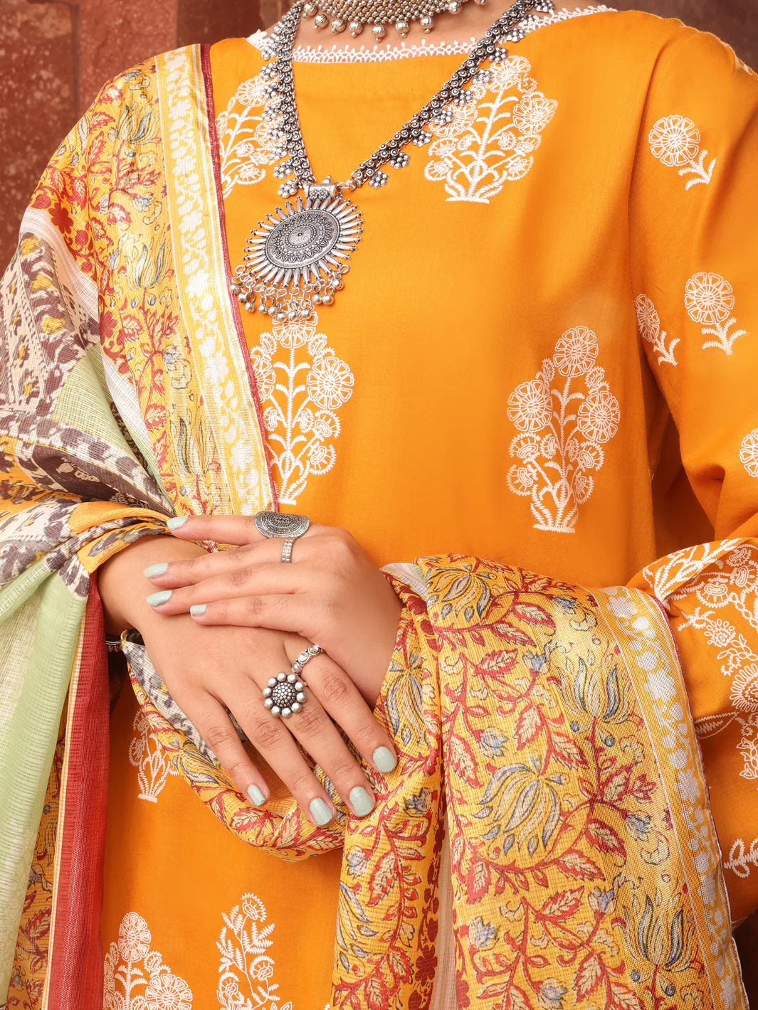 Yellow Cambric Unstitched 3 Piece - AWP-3PS-404 - Image 3