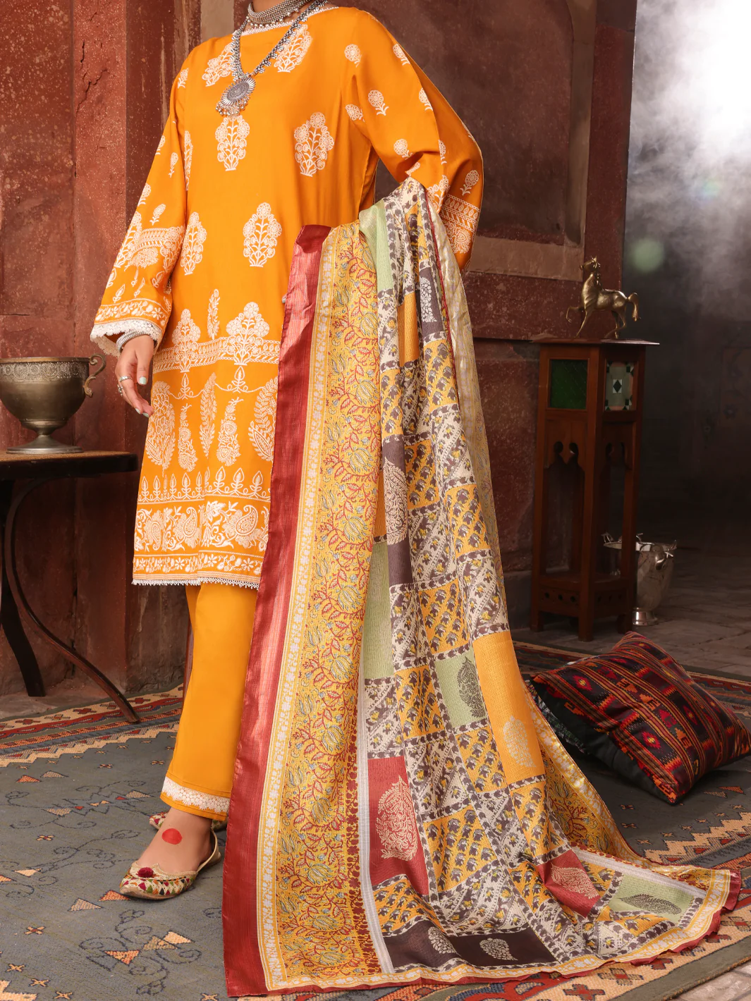 Yellow Cambric Unstitched 3 Piece - AWP-3PS-404 - Image 4