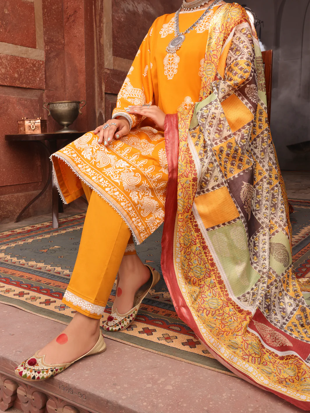 Yellow Cambric Unstitched 3 Piece - AWP-3PS-404 - Image 5