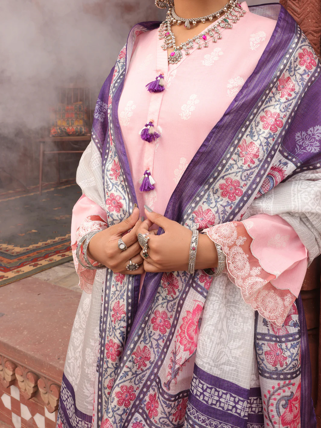Pink Cambric Unstitched 3 Piece - AWP-3PS-405 - Image 3
