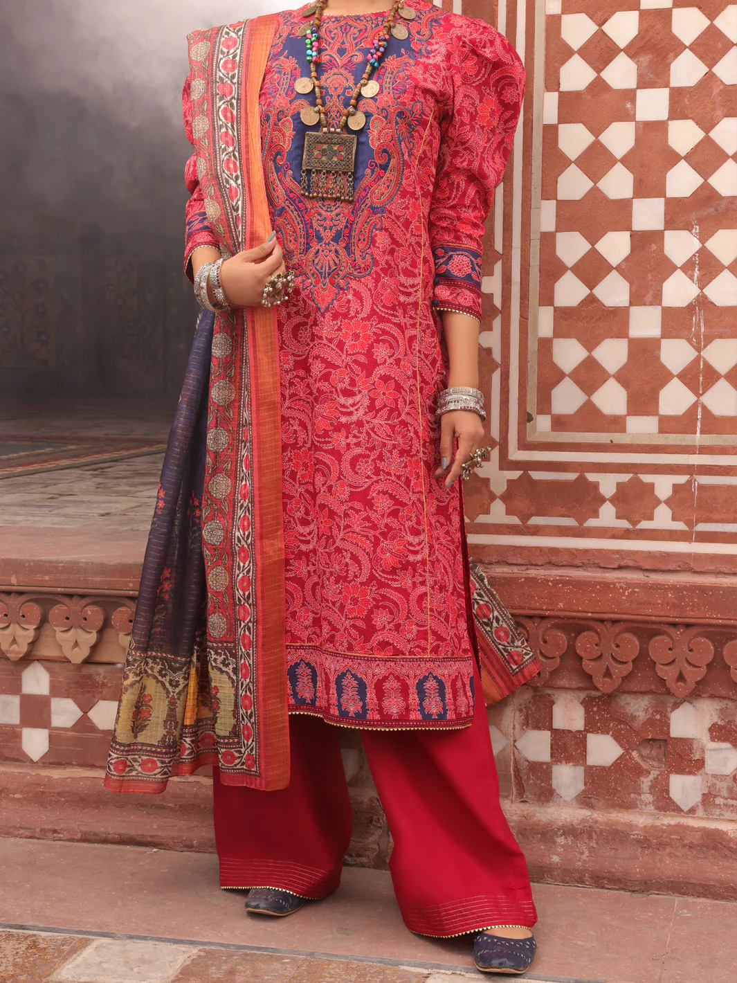 Red Cambric 3 Piece Stitched - AWP-3PS-406