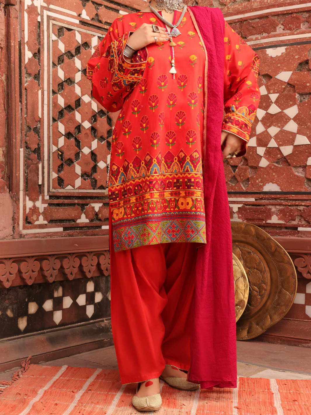 Orange Cambric Unstitched 3 Piece - AWP-3PS-408