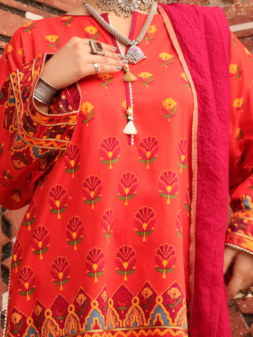 Orange Cambric Unstitched 3 Piece - AWP-3PS-408 - Image 3
