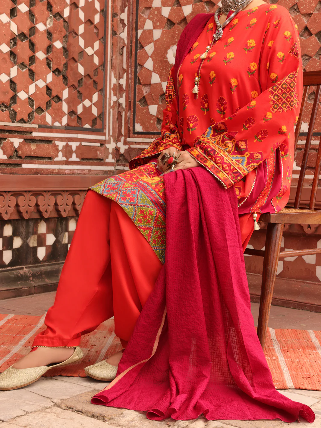 Orange Cambric Unstitched 3 Piece - AWP-3PS-408 - Image 4