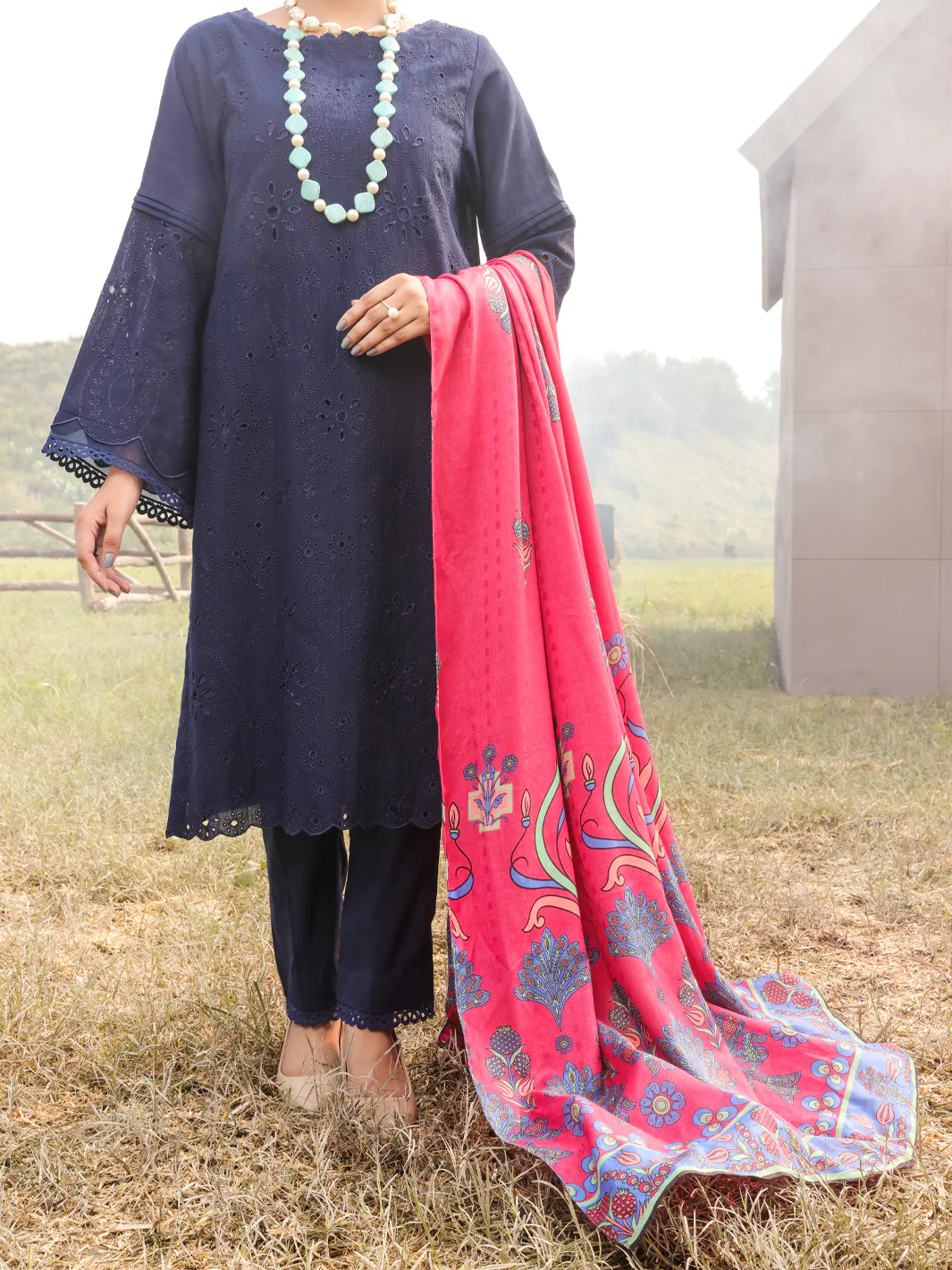 Blue Khaddar Unstitched 3 Piece - AWP-3PS-416