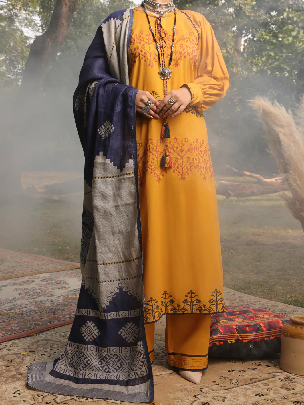 Mustard Cambric Unstitched 3 Piece - AWP-3PS-422