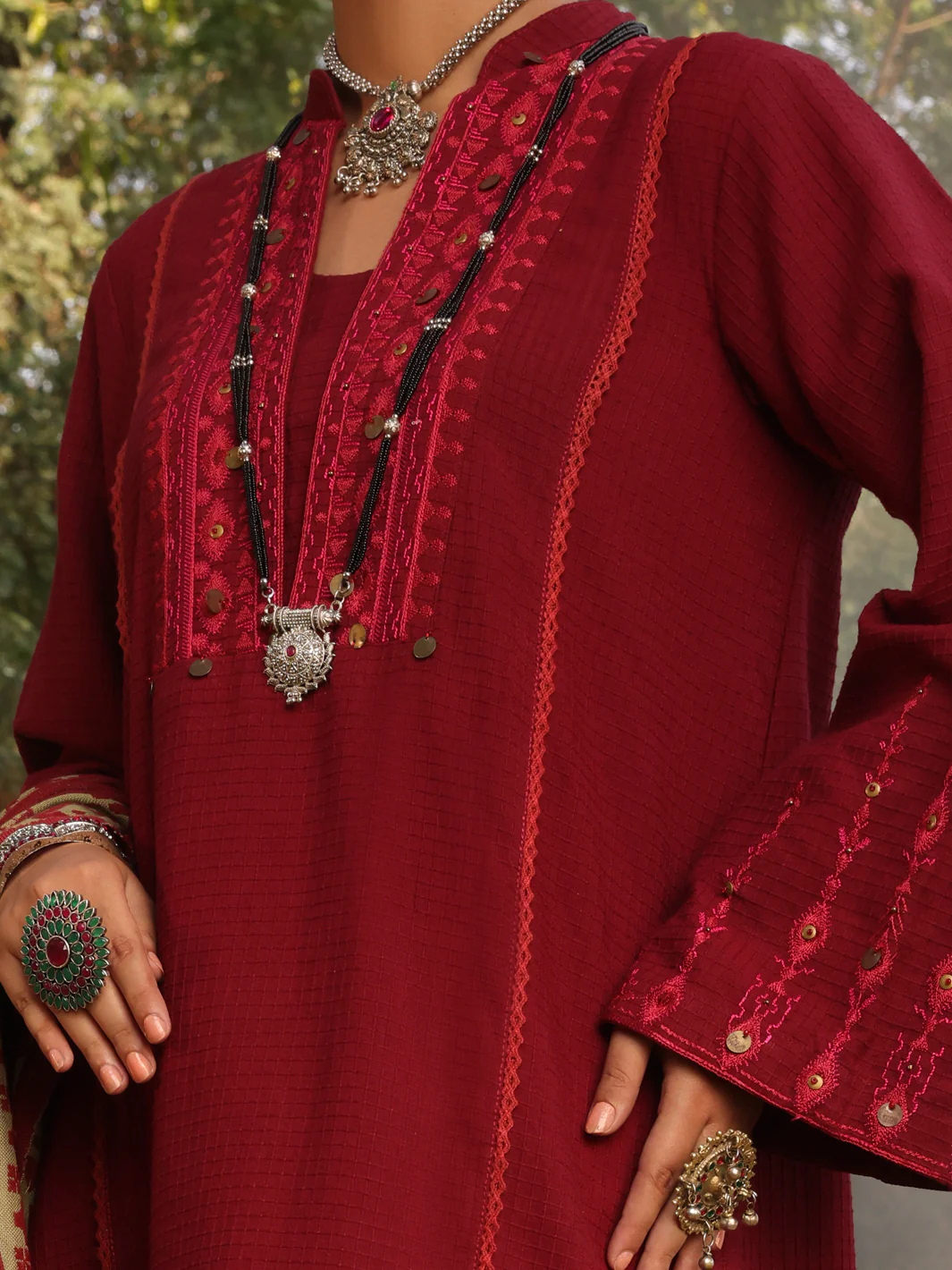 Maroon Dobby Unstitched 3 Piece - AWP-3PS-423 - Image 3