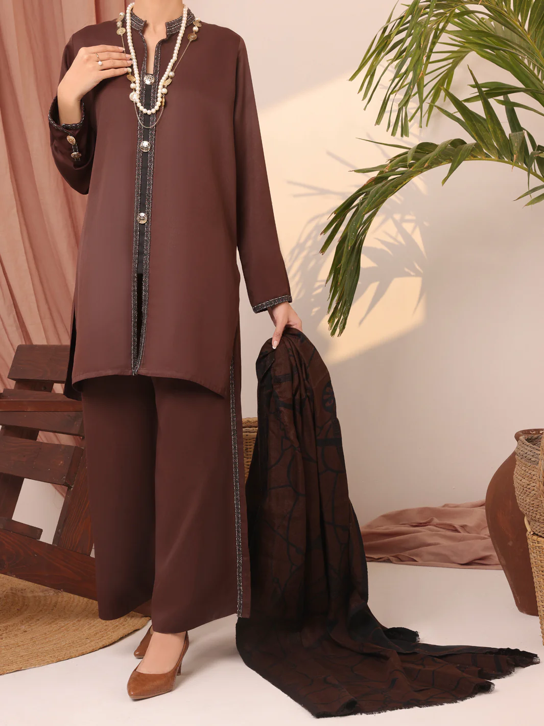 Dark Brown Twill 3 Piece Stitched - AWP-3PS-434 - Image 3
