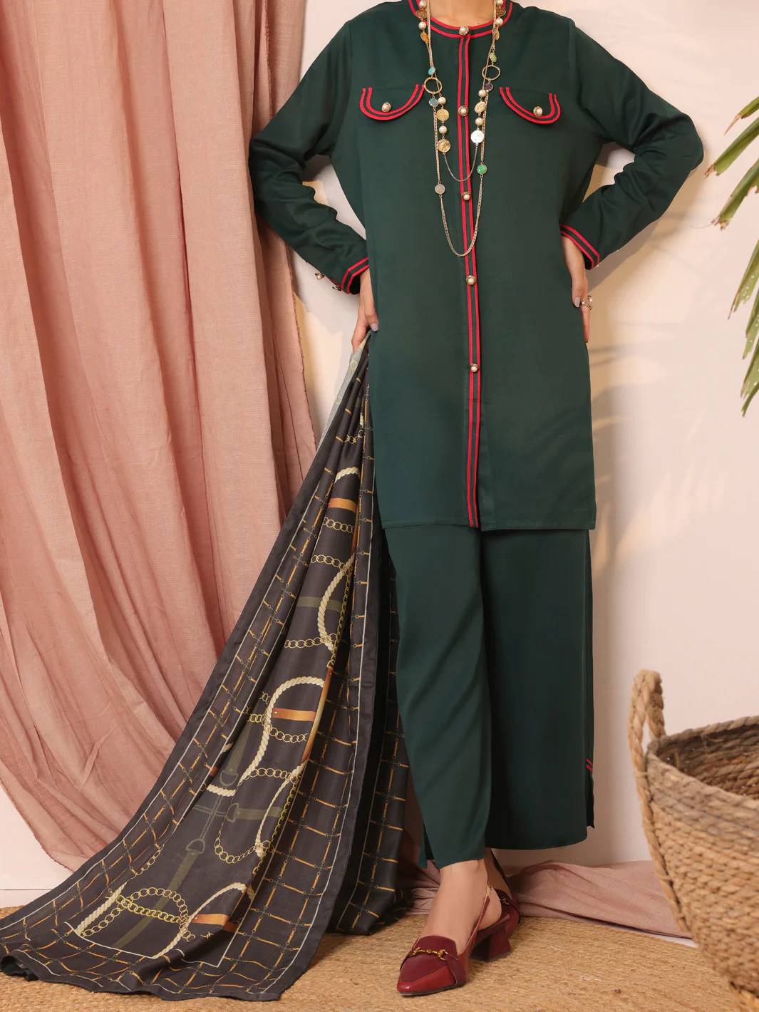 Green Twill 3 Piece Stitched - AWP-3PS-435