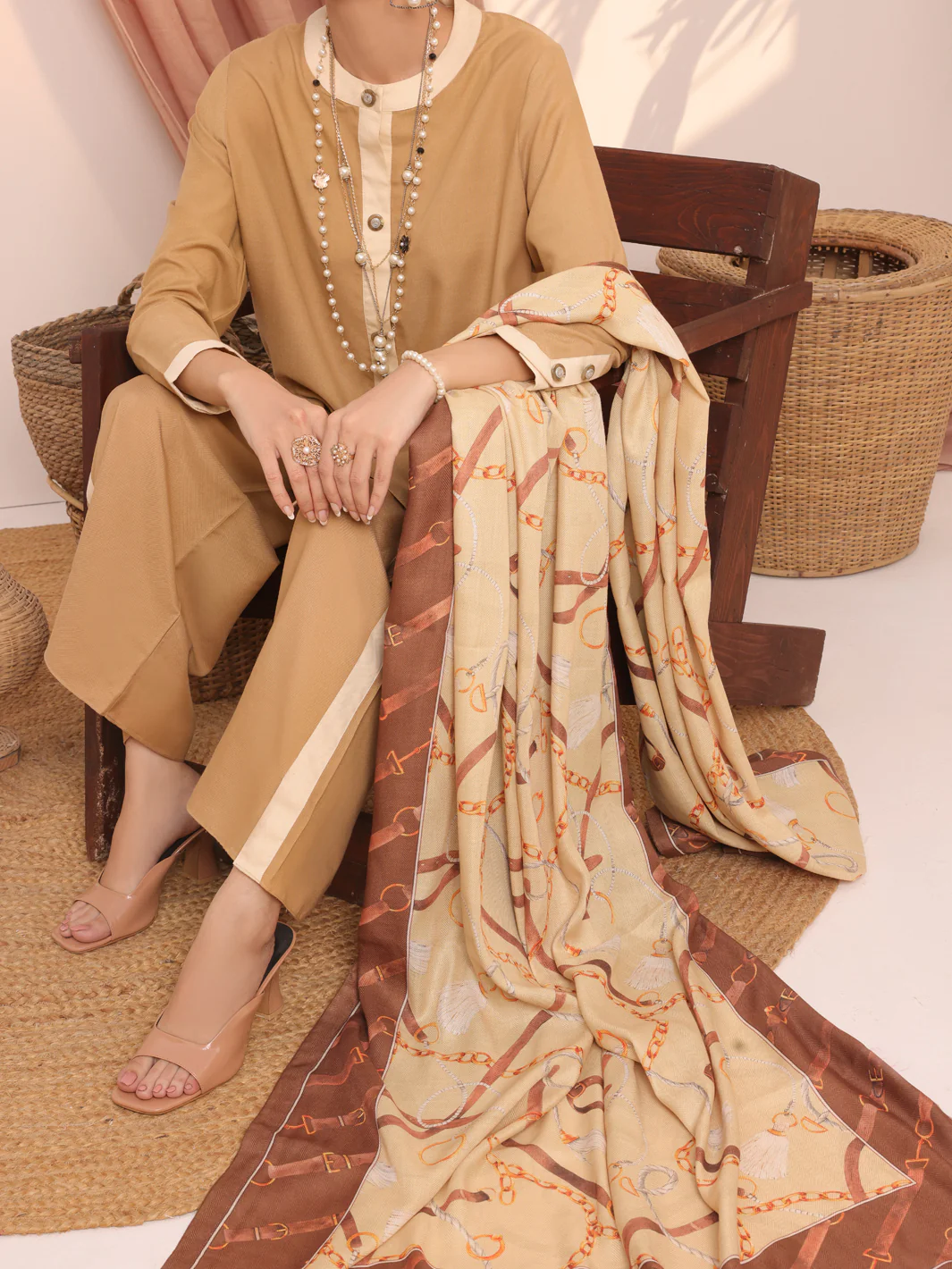 Khaki Dobby Viscose Unstitched 3 Piece - AWP-3PS-436 - Image 2