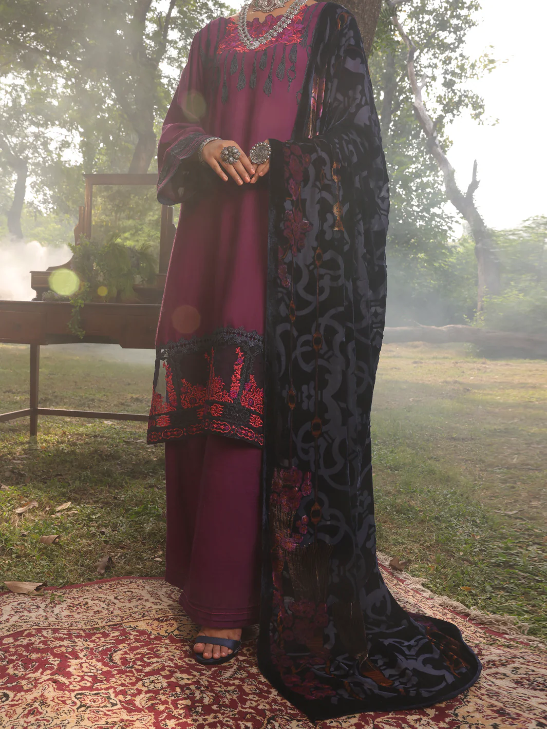 Purple Slub Viscose Stitched 3 Piece - AWP-3PS-439