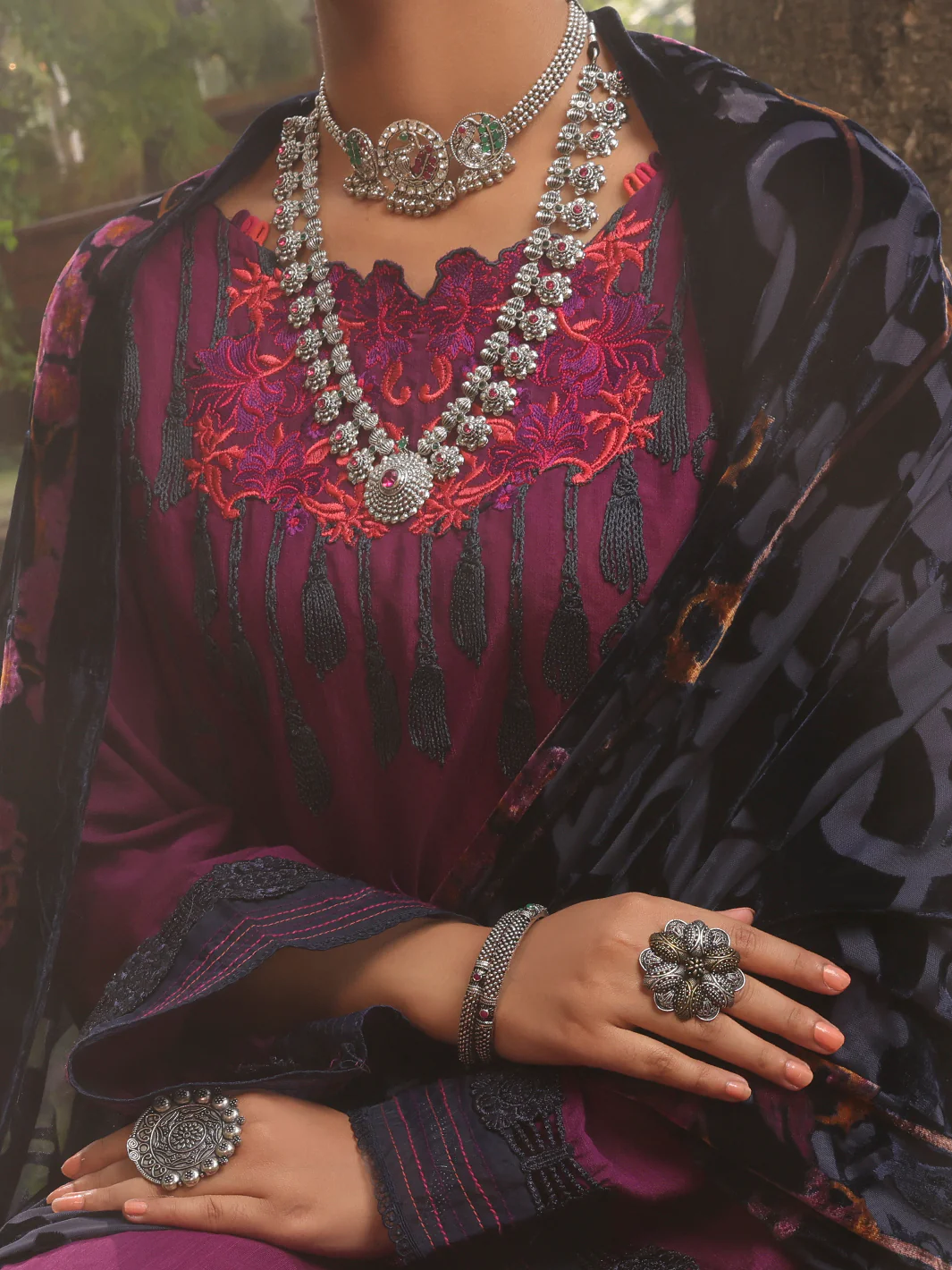 Purple Slub Viscose Stitched 3 Piece - AWP-3PS-439 - Image 3