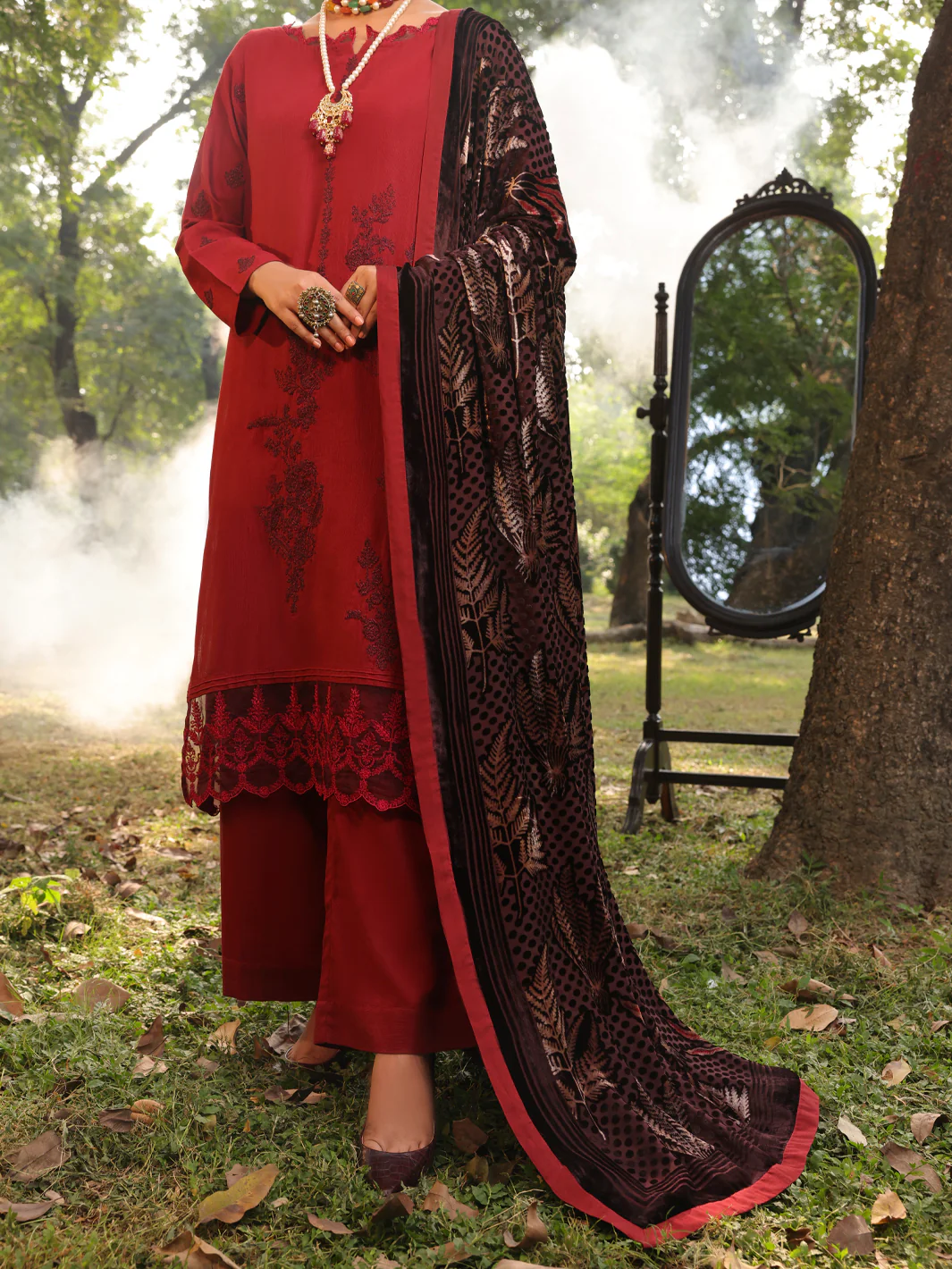 Maroon Slub Viscose Unstitched 3 Piece - AWP-3PS-441
