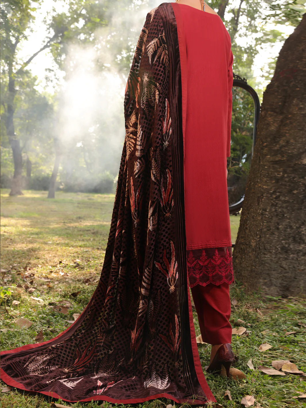 Maroon Slub Viscose Unstitched 3 Piece - AWP-3PS-441 - Image 2