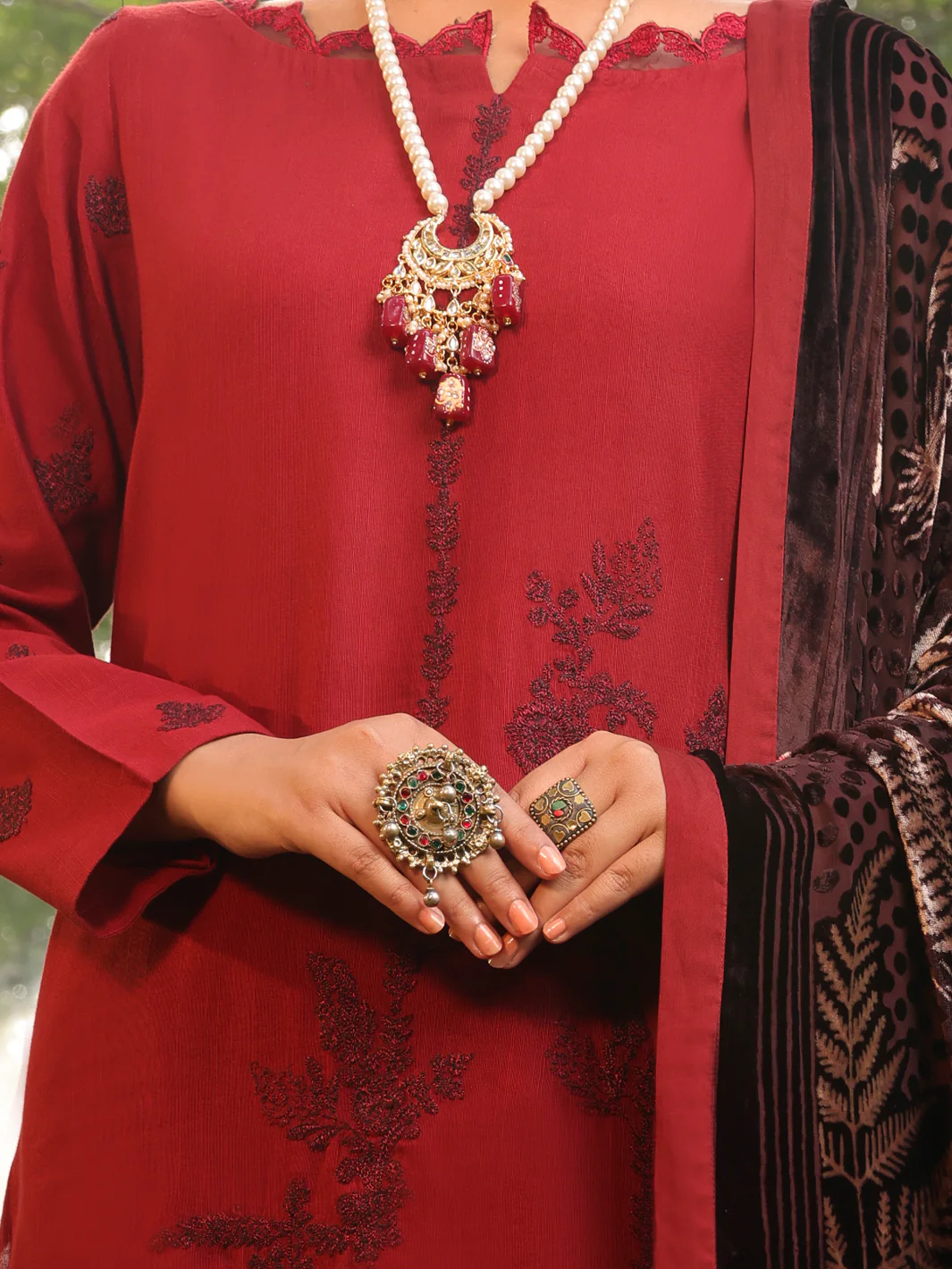 Maroon Slub Viscose Unstitched 3 Piece - AWP-3PS-441 - Image 4