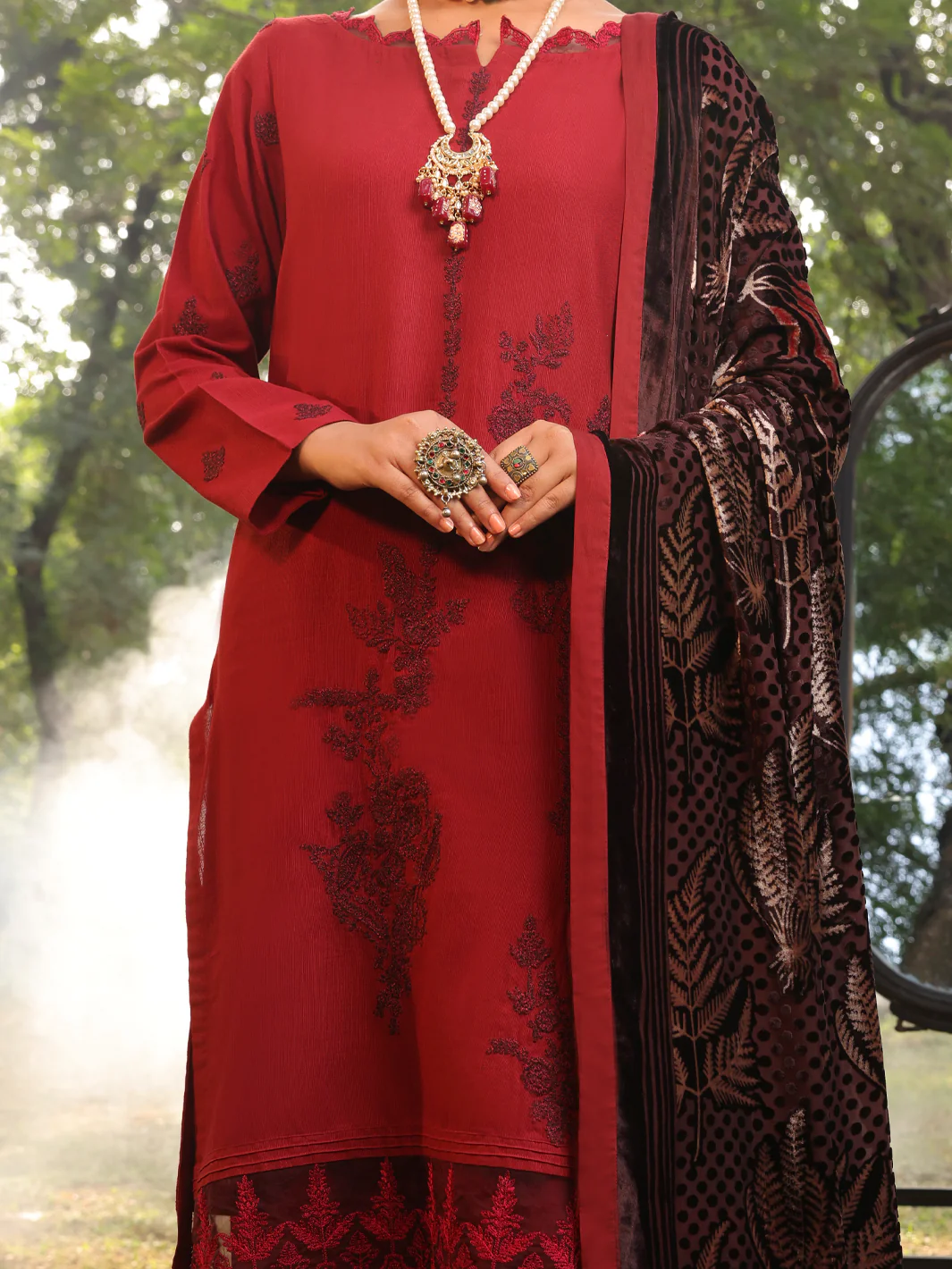 Maroon Slub Viscose Unstitched 3 Piece - AWP-3PS-441 - Image 5
