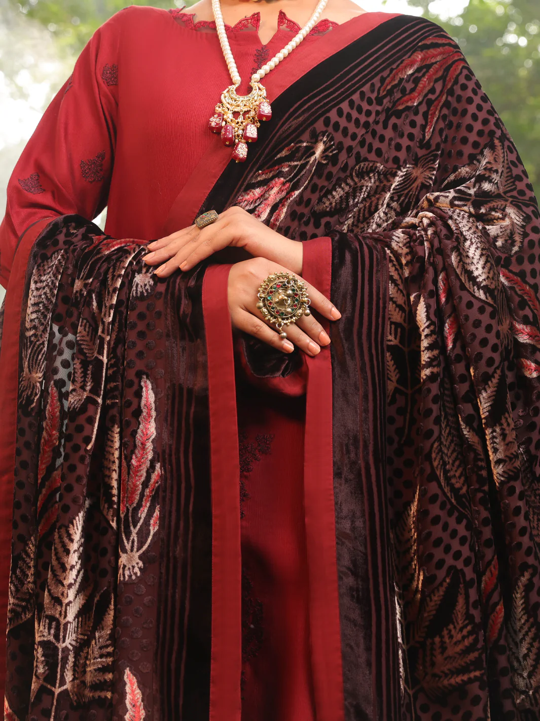 Maroon Slub Viscose Stitched 3 Piece - AWP-3PS-441 - Image 3