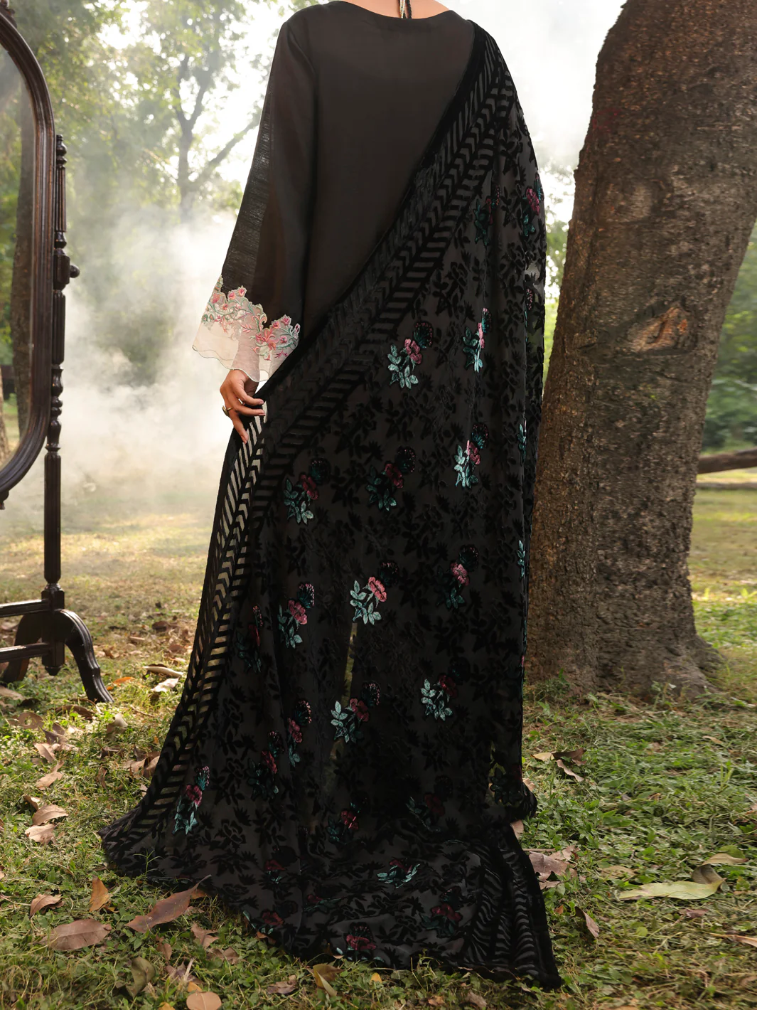 Black Slub Viscose Unstitched 3 Piece - AWP-3PS-442 - Image 2