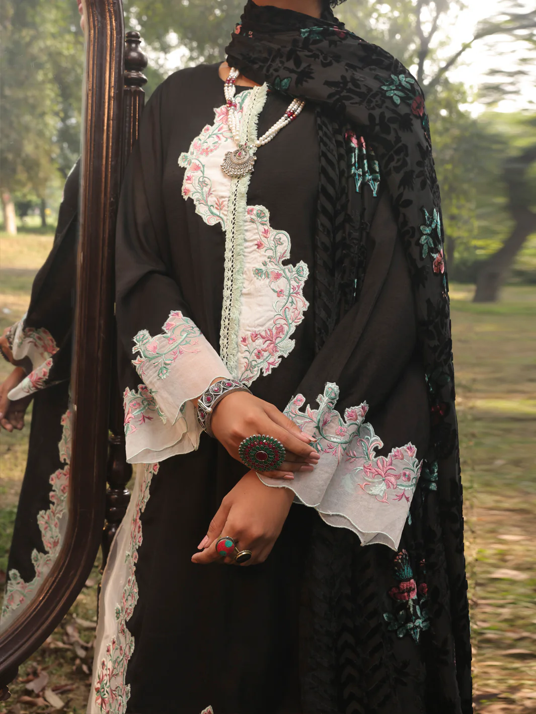 Black Slub Viscose Stitched 3 Piece - AWP-3PS-442 - Image 3