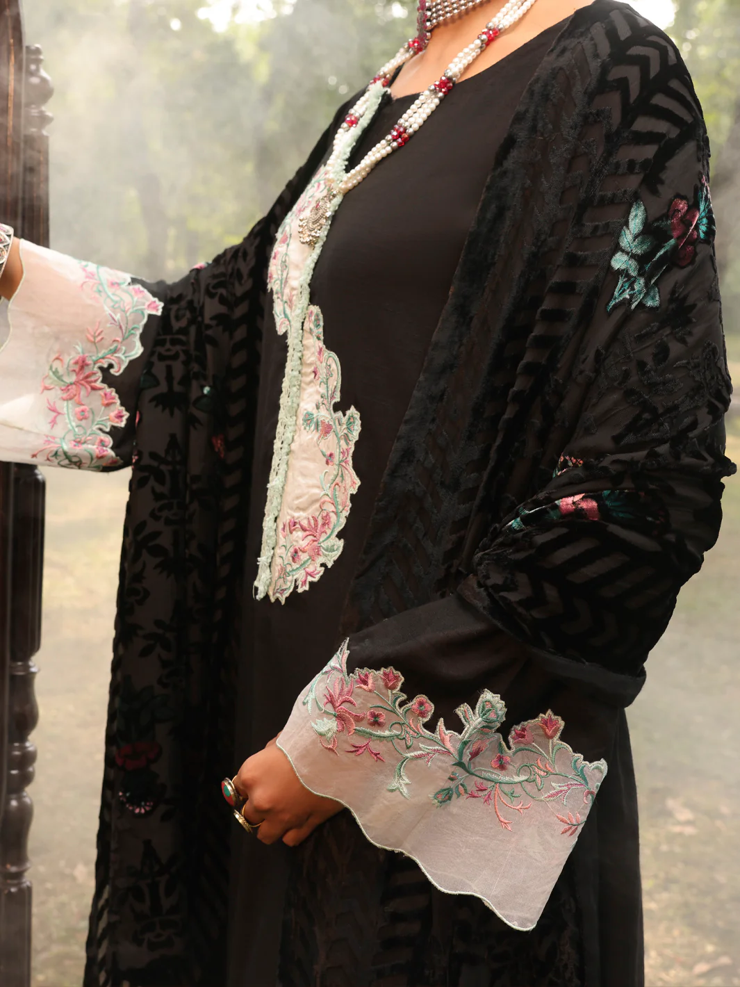 Black Slub Viscose Stitched 3 Piece - AWP-3PS-442 - Image 4