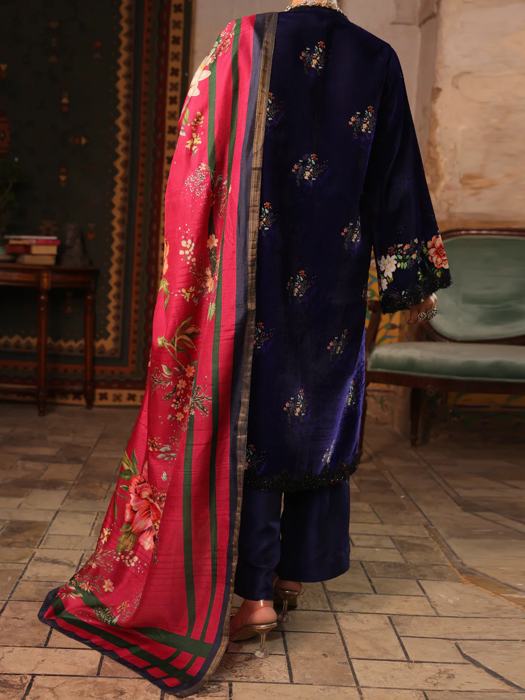 Dark Blue Velvet 3 Piece Stitched - AWP-3PS-445 - Image 2