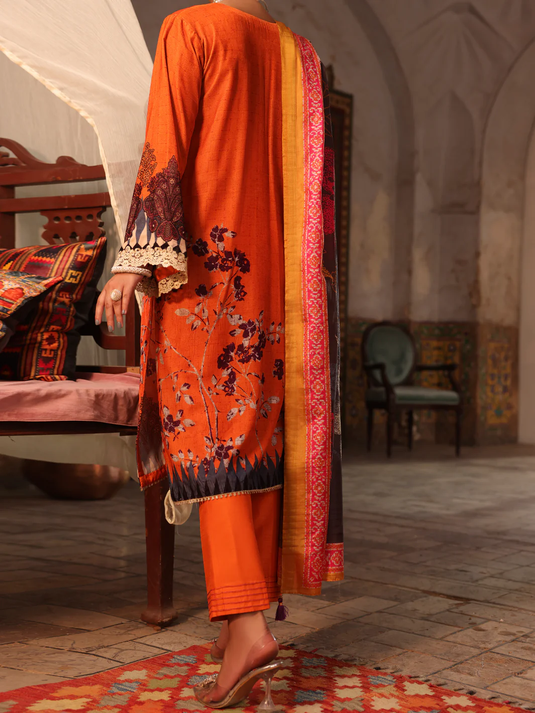 Orange Velvet Unstitched 3 Piece - AWP-3PS-449 - Image 2